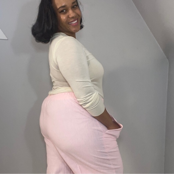 Vintage ballerina pink elastic waist cotton blend comfy lightweight ankle pants - Picture 11 of 14